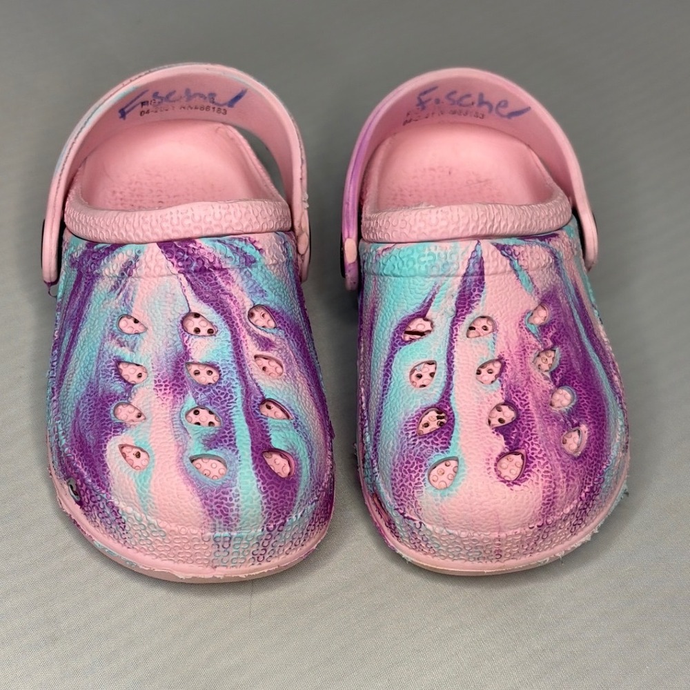 Capelli New York Girls Pink Purple Teal Marbled Slip On Clog Shoes Size 6